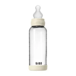 BIBS Fles - Medium Flow - Ronde Speen - 240 ml - Glas/Silicone - Ivory> Flessen