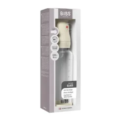 BIBS Fles - Medium Flow - Ronde Speen - 240 ml - Glas/Silicone - Ivory><noscript><img width=