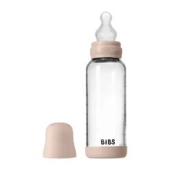BIBS Fles - Medium Flow - Ronde Speen - 240 ml - Glas/Silicone - Ivory><noscript><img width=
