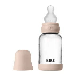 BIBS Fles - Slow Flow - Ronde Speen - 120 ml - Glas/Silicone - Baby Blue><noscript><img width=
