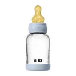 BIBS Fles - Slow Flow - Ronde Speen - 120 ml - Glas/Latex - Baby Blue><noscript><img width=