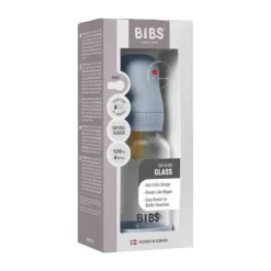 BIBS Fles - Slow Flow - Ronde Speen - 120 ml - Glas/Latex - Baby Blue><noscript><img width=
