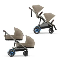 Cybex E-Gazelle S Twin-Kinderwagen Almond Beige / Beige> Uitbreidbare Kinderwagens|Wandelwagens