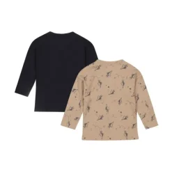 Dirkje T-Shirt Henley 2-Pack – Maat 62 – Taupe + Navy> Shirtjes