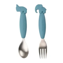 Done By Deer Easy-Grip Spoon And Fork Set Deer Friends Blue> Bestek