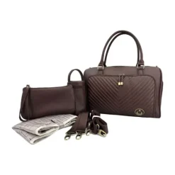 Isoki Double Zip Satchel Quilted Chocolate><noscript><img width=
