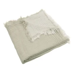 Jollein Ledikantdeken Fringe Olive Green / Ivory GOTS 120 x 120 cm> Ledikantdekens