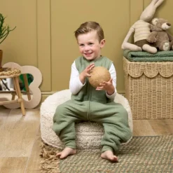 Meyco Baby Slaapzak Jumper Winter Hydrofiel Uni Pre-Washed Olive Green 104 cm><noscript><img width=