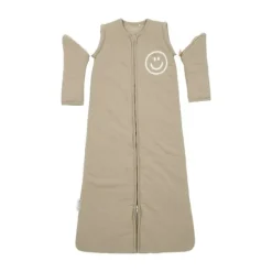 Meyco Baby Slaapzak Met Afritsbare Mouwen Slub Met Smile Applicatie Taupe / Offwhite 90 cm><noscript><img width=