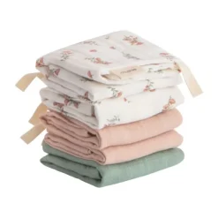 Mushie Monddoekje Muslin Cotton Pink Flowers 5-Pack> Monddoekjes / Spuugdoekjes