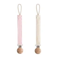 Mushie Speenkoord Linnen Olive/Shifting Sand 2-Pack> Fopspeenhouders