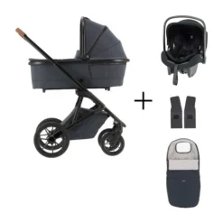 Qute Q-Rider Plus Kinderwagen - Denim Blue | Kidsriver Curve Autostoel - Black> Uitbreidbare Kinderwagens|Wandelwagens
