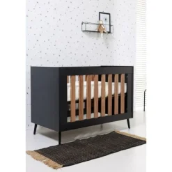 TWF Ledikant 60x120 - Commode - Hanglegkast 2-deurs Retro Black> Complete Babykamers|Ladekasten