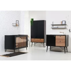 TWF Ledikant 60x120 - Commode - Hanglegkast 2-deurs Retro Black><noscript><img width=