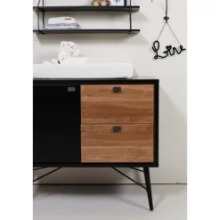 TWF Ledikant 60x120 - Commode - Hanglegkast 2-deurs Retro Black><noscript><img width=