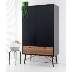 TWF Ledikant 60x120 - Commode - Hanglegkast 2-deurs Retro Black><noscript><img width=